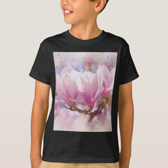 Blütenrosa Lila Magnolien - Frühjahrswoche Blume T-Shirt (Vorderseite)