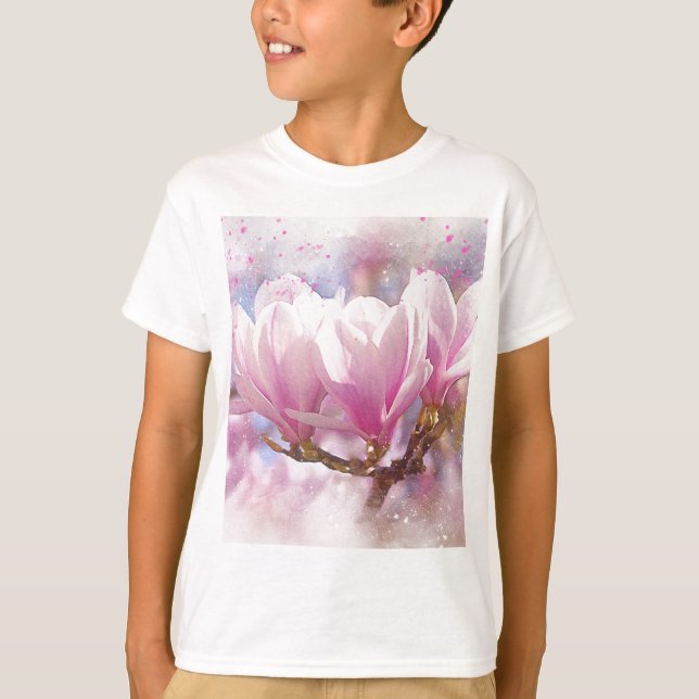 Blütenrosa Lila Magnolien - Frühjahrswoche Blume T-Shirt (Vorderseite)