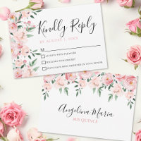 Blütenrosa Quinceanera RSVP-Karte