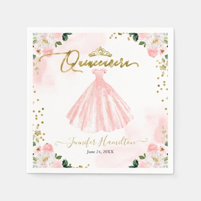 Blütenrosa Quinceanera Serviette (Vorderseite)