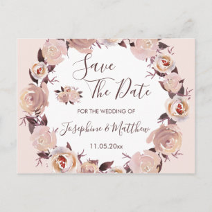 Blütenrosa Rose Blumenkraut Save the Date Ankündigungspostkarte