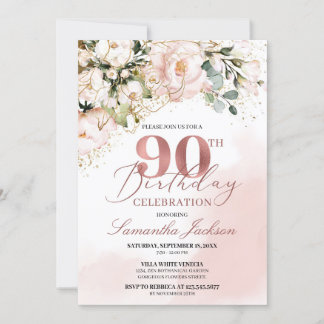 Blütenrosa Rose Goldbarsch 90. Geburtstag Einladung