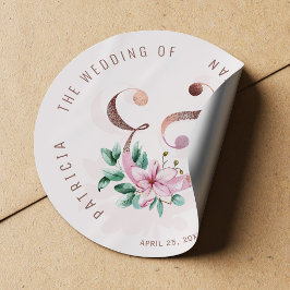 Blütenrosa Rose Goldmakrele und Hochzeit Runder Aufkleber