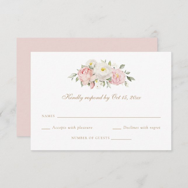 Blütenrosa Rosengrün Hochzeitskarte RSVP Einladung (Vorne/Hinten)