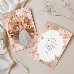 Blütenrosa-Schmetterling Quinceañera-Foto Dankeskarte