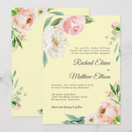 Blütenrosa und gelbe Wasserfarben Blumenzehen in Einladung