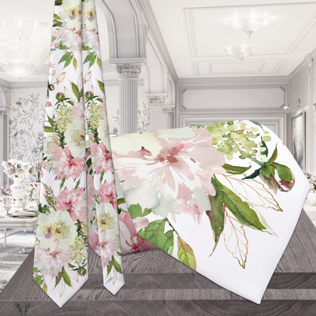 Blütenrosa und grüne, weiße Hochzeit Krawatte (Von Creator hochgeladen)