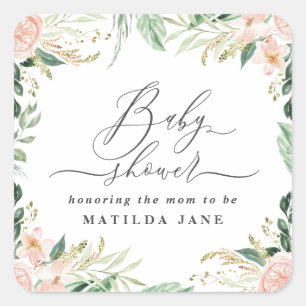 Blütenrosa Wasserfarben Blütendusche Quadratischer Aufkleber