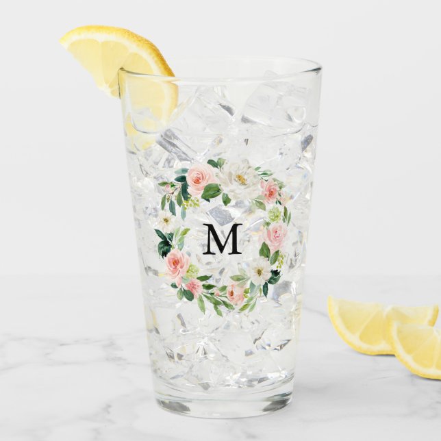 Blütenrosa Wasserfarbenkörper Monogramm Glas (Vorderseite Ice)