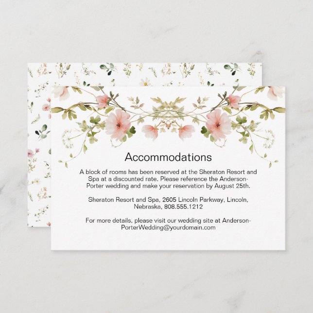 Blütenrosa Wildblumen Hochzeitsfeier Begleitkarte (Vorne/Hinten)