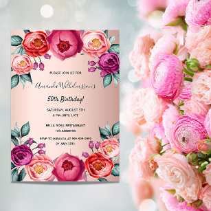 Blütenrot am Geburtstag lila Postkarte