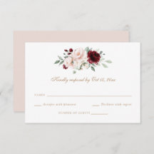 Blütenrot Burgundy Greenery Wedding RSVP Card
