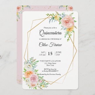 Blütenrot Elegante Einladung von Quinceañera