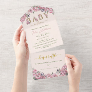 Blütenrot Pfirsich Roses Boho Babydusche All In One Einladung