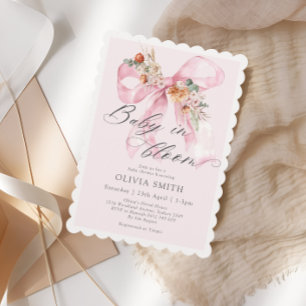Blütenrot Pink Bow Baby in Bloom Baby Dusche Einladung