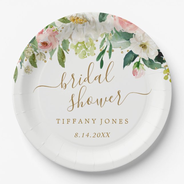 Blütenrot-Rosa-Brautparty Confetti Pappteller (Vorderseite)