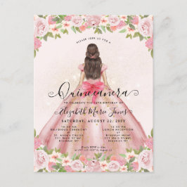 Blütenrot Rosa Gold Glain Prinzessin Quinceanera Postkarte