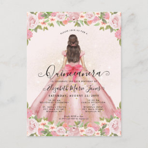 Blütenrot Rosa Gold Glain Prinzessin Quinceanera Postkarte