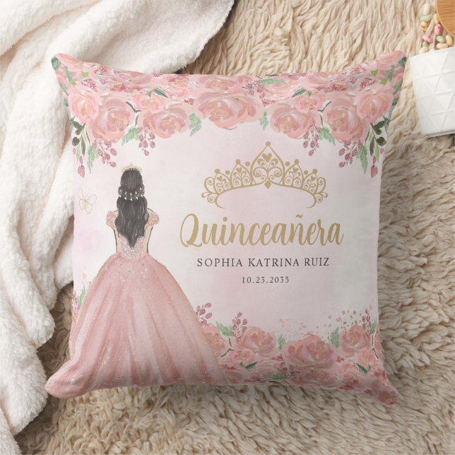 Blütenrot Rosa Goldprinzessin Tiara Quinceanera Kissen (Decke)