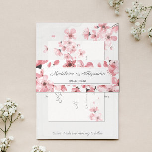 Blütenrot Rosa Kirschblüten Romantische Hochzeit Einladungsbanderole