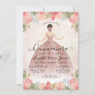 Blütenrot Rosa Prinzessin Birthday Quinceanera Einladung