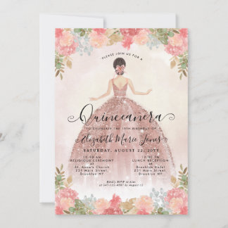 Blütenrot Rosa Prinzessin Birthday Quinceanera Einladung