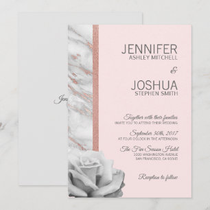 Blütenrot Rosa Rose Goldfolie Grau Hochzeit Einladung