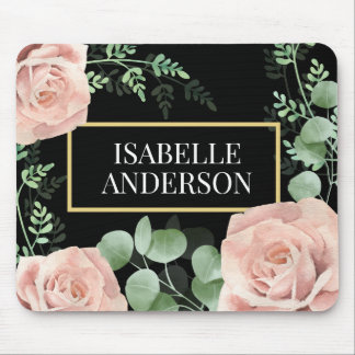 Blütenrot Rosen Rosen Grün Blätter Schwarz Benutze Mousepad