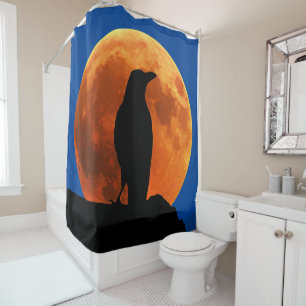 Blütenroter Moon Black Raven Duschvorhang