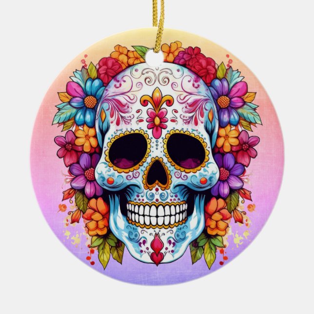 Blütenschädel Keramik Ornament (Vorne)