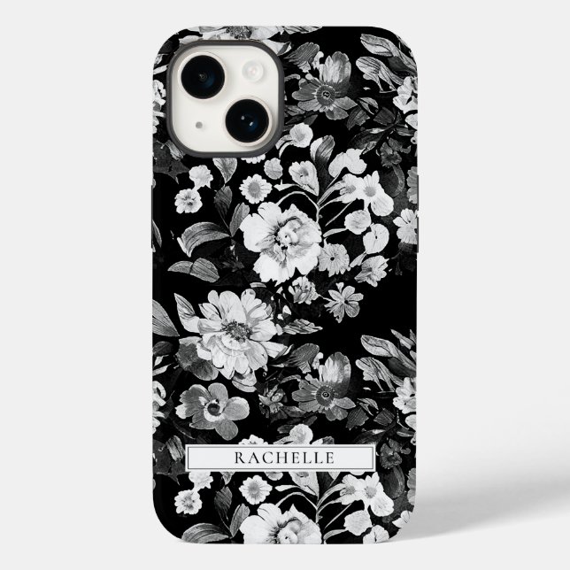 Blütenschwarz und Weiß Personalisiert Case-Mate iPhone Hülle (Rückseite)