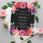 Blütenschwarze Rose Rosa Rosa lila Einladung<br><div class="desc">Eine elegante Einladungskarte für eine 50. Geburtstagsparty (oder jedes Alter). Mit zeitgenössischem Rosa,  lila und in Rose goldfarbenen Blume,  Blumen als Dekoration. Ein schicker schwarzer Hintergrund. Der Name wird mit einem weißen handgeschriebenen Stilskript geschrieben.</div>