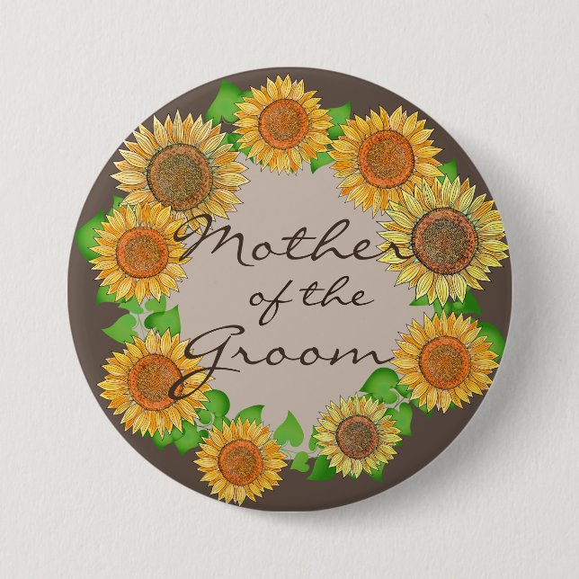 Blütensonne Rustikale Taupe Mutter des Bräutigams Button (Vorderseite)