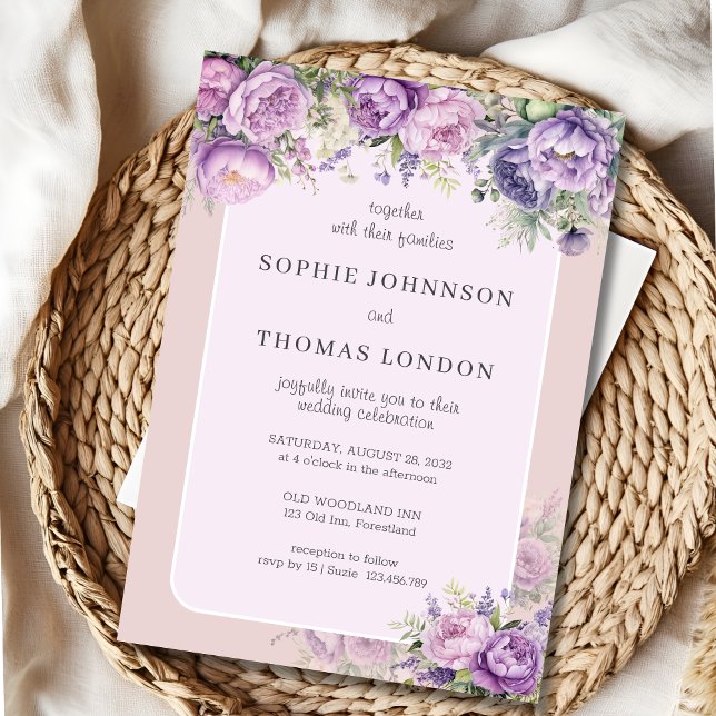Blütenviolette Hochzeit in Aquarellfarben Einladung (Von Creator hochgeladen)