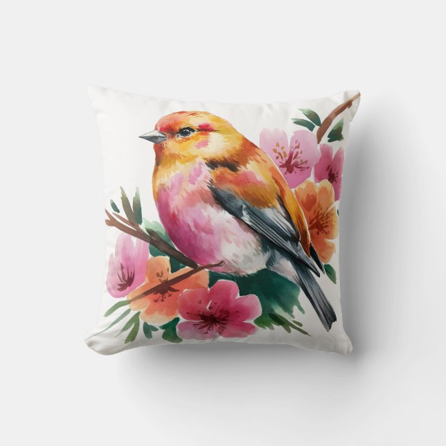 Blütenvogel Rosa Kissen (Vorderseite)