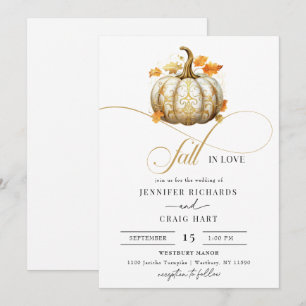 Blütenweiß und Gold   Pumpkin-Hochzeit im Herbst Einladung