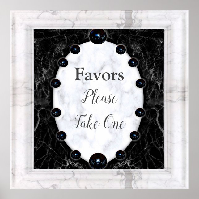 Blütenweiße und schwarze Marmorsäume Poster (Vorne)