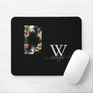 Blütenwirbel aus schwarzem und goldfarbenem Marmor Mousepad