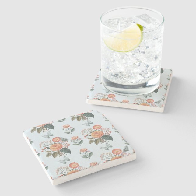 Blütenzauber mit Schmetterlingsflügeln Steinuntersetzer (Seitenansicht)