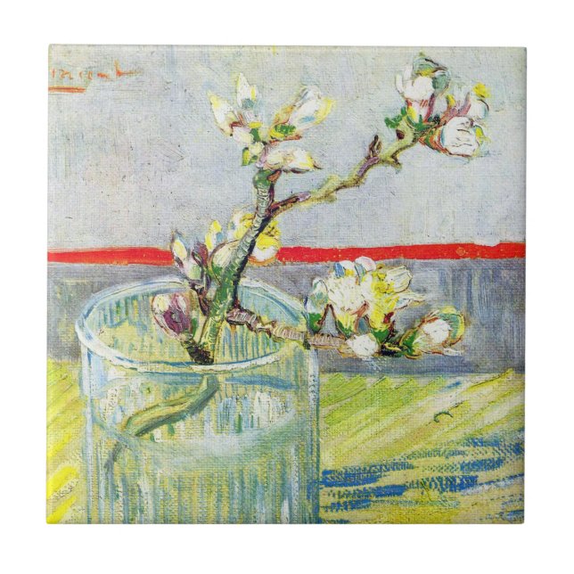 Blütenzweig Almond von Vincent van Gogh Fliese (Vorderseite)