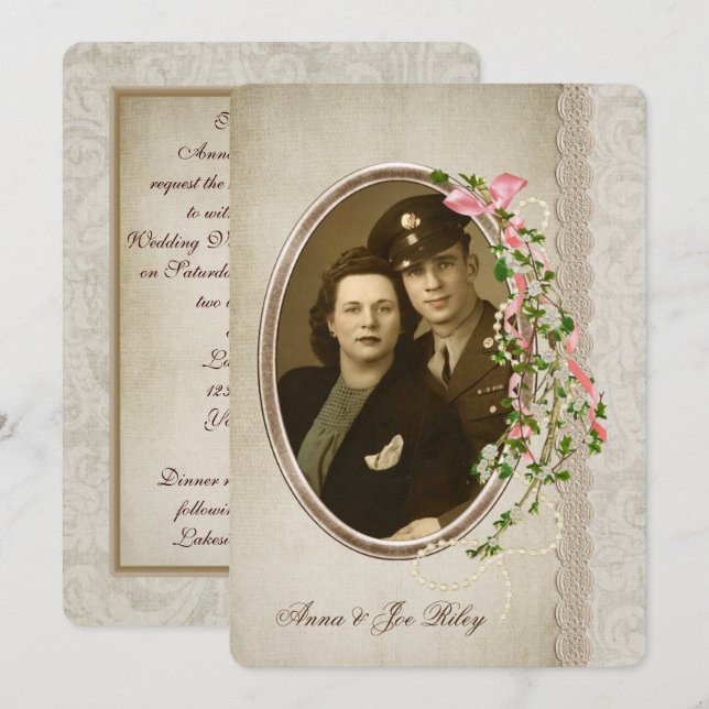 Blütenzweig auf ovalem Foto Einladung (Vorne/Hinten)