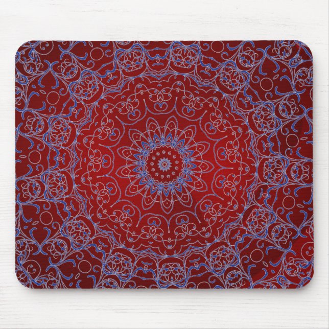 Blutes rotes Herz und blaues Spitzen-Mauspad Mousepad (Vorne)