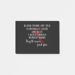 Blutflecken sind rot, UV-Licht blau Post-it Klebezettel