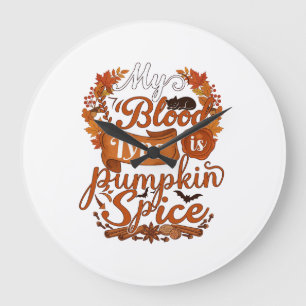 Blutgruppe ist Kürbisgewürz Halloween Schwarze Kat Große Wanduhr
