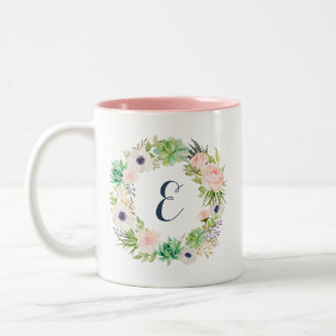 Bluthochdruck Succulents Cactus Wreath Monogram Zweifarbige Tasse