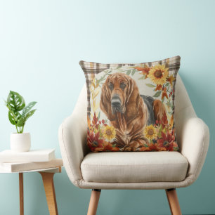 Bluthund Hund Fall Wasserfarben Blume Kissen