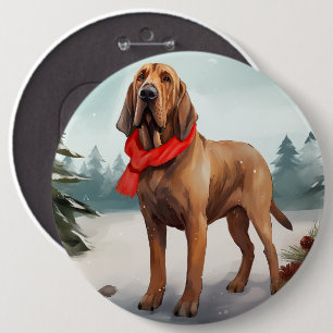 Bluthund Hund im Schnee Weihnachten Button