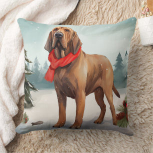 Bluthund Hund im Schnee Weihnachten Kissen