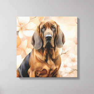 Bluthund-Hundefreund und Pfirsichblüten Leinwanddruck
