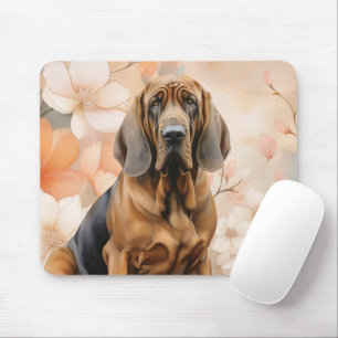 Bluthund-Hundefreund und Pfirsichblüten Mousepad